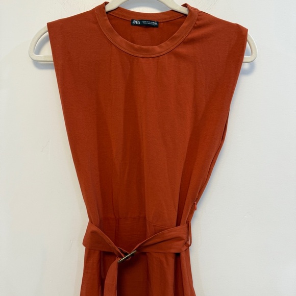 ZARA | A-line contrast rust colored belted midi dress - Picture 12 of 16